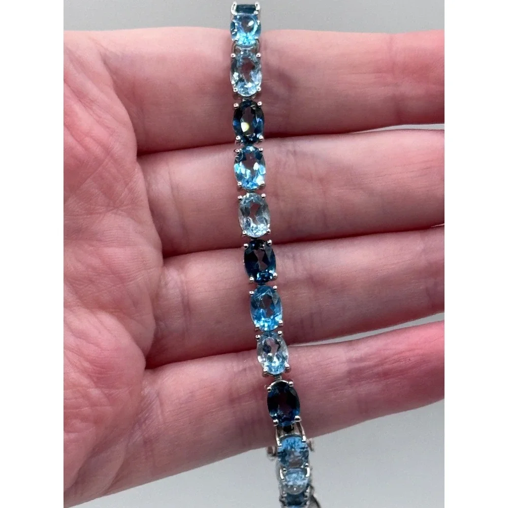 EMA Signed Sterling Silver Shades of Blue Tennis Bracelet
